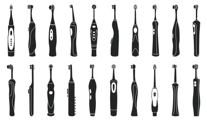 Toothbrush electric of dental vector black icon set . Collection vector illustration brush of dental on white background.Isolated black illustration icon set of toothbrush for web design.