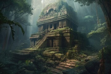 a small temple, deep in the jungle - obrazy, fototapety, plakaty