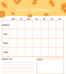 Weekly meal planner and shopping grocery list, breakfast, lunch, dinner. Weekly template menu. Printable and digital planner
