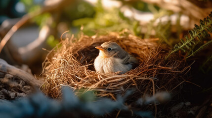 A little cute bird on a bird nest