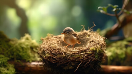 A little cute bird on a bird nest