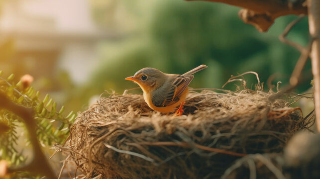 A little cute bird on a bird nest