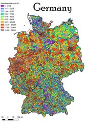 Germany map population by postal code map with federal states - obrazy, fototapety, plakaty