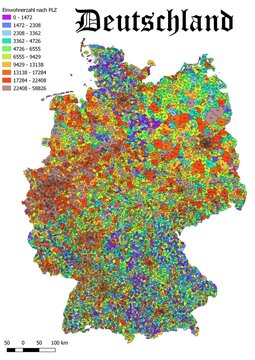 Germany map population by postal code map 