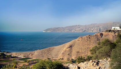 view of the coast of the region sea, hill, mountain