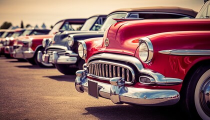 Obraz na płótnie Canvas Vintage classic cars at car show