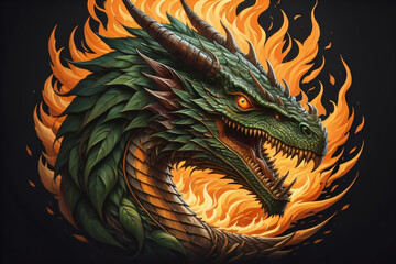 Photo generative Ai of Dragon head illustration