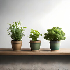 Each herb, including basil, mint,  and rosemary, thrives in its own individual pot, exuding freshness and natural beauty. These images are perfect for culinary, gardening, and health-related programme