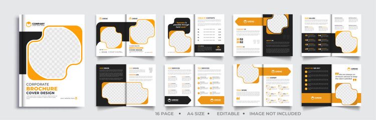16 Page Brochure template layout design, minimal multipage business brochure template design, annual report, corporate company profile, layout editable template.