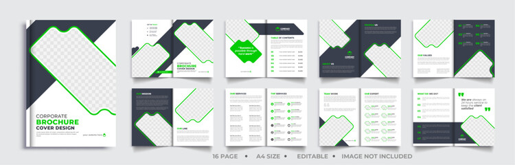 16 page corporate business  brochure template, booklet brochure design, modern layout bifold brochure, annual report template,