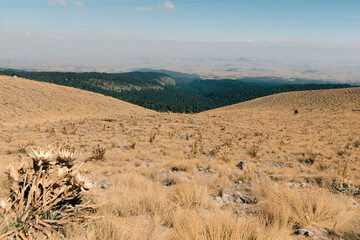 View inside of Volcano Nevado de Toluca National park with lakes inside the crater. landscape near of Mexico City