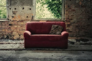 Foto op Canvas Couch - Sofa - Verlassener Ort - Urbex / Urbexing - Lost Place - Artwork - Creepy - Lostplace - Lostplaces - Abandoned - High quality photo  © Enrico Obergefäll