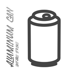 Aluminum soda lemonade beer can icon. Flat outline pictogram. For apps and websites. Metal container with opener. Vector illustration of metallic jar for carbonated drinks. Editable stroke