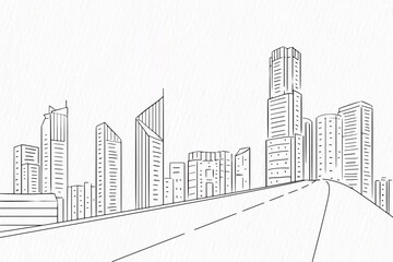 Line drawing of modern city skyline background With roads and buildings 