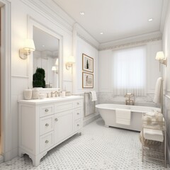 Fototapeta na wymiar American Interior Design Bathroom In White Tone Generative AI.