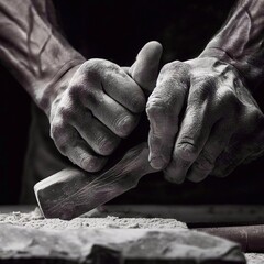 sculptor's hands shaping a block of marble