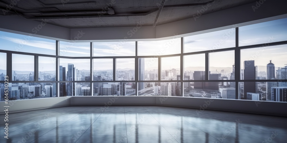 Poster empty office floor with window and city view. generative ai aig18.