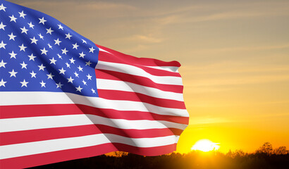 Flag of United States of America om the sunset
