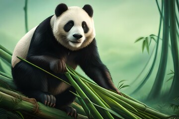 Obraz premium panda eating bamboo