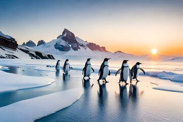 Fototapeta na wymiar penguins in the snow
