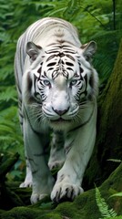 A white tiger walking in the woods