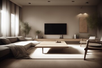 Modern sofa and empty wall in living room interior