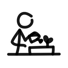 stick figure watering plant on windowsill simple line art doodle