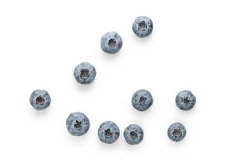 Top view fresh blueberries isolated on white background