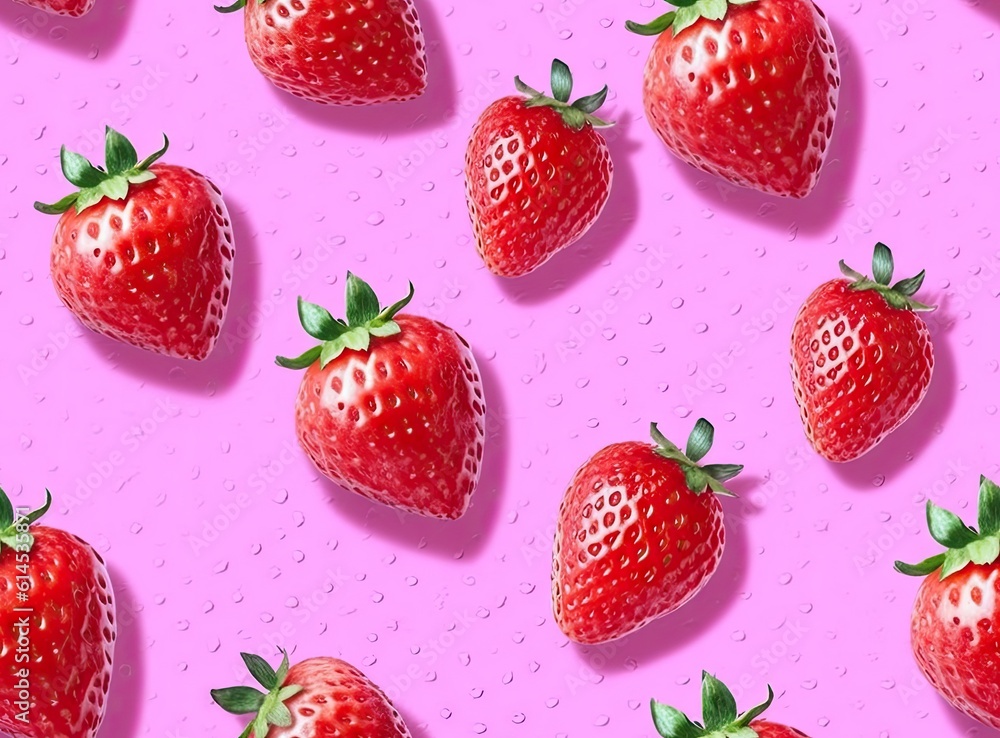 Poster fresh strawberry seamless background created with generative ai technology.