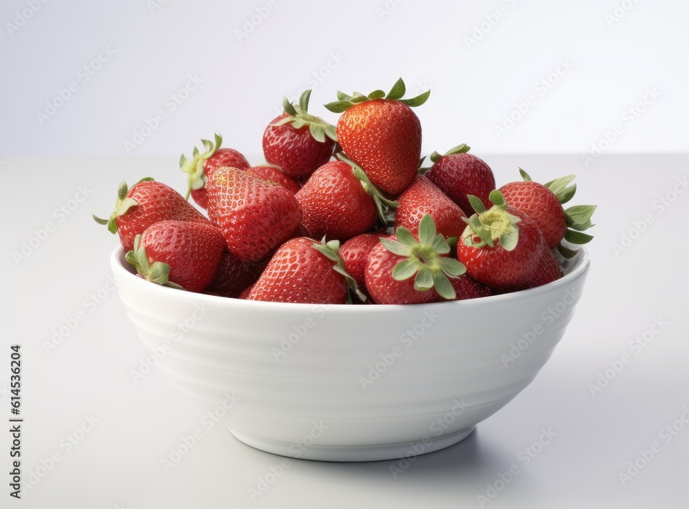 Aufkleber strawberries in a white bowl on the table created with generative ai technology.