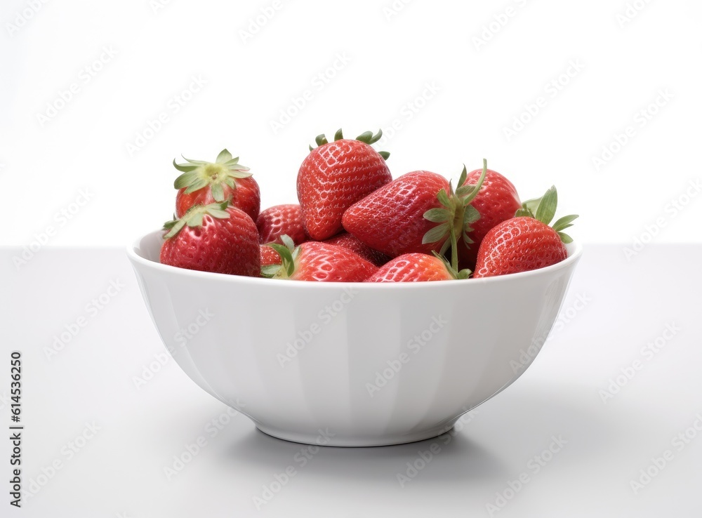 Aufkleber strawberries in a white bowl on the table created with generative ai technology.