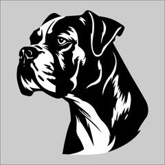 Boxer head dog vector illustration, flat design, logo black and white