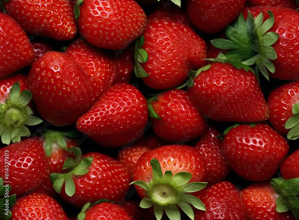 Poster fresh strawberry seamless background created with generative ai technology.