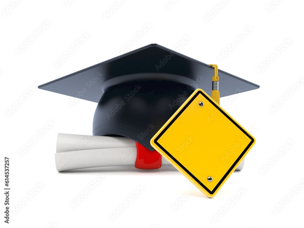 Sticker Mortarboard with blank road sign