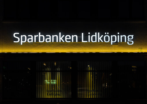 Lidkoping, Sweden - May 27, 2023: Sparbanken Lidkoping bank offers banking and insurance services for individuals and companies.