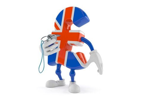 Pound currency character holding whistle