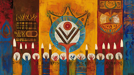Obraz premium Judaism Symbols on Israeli Flag