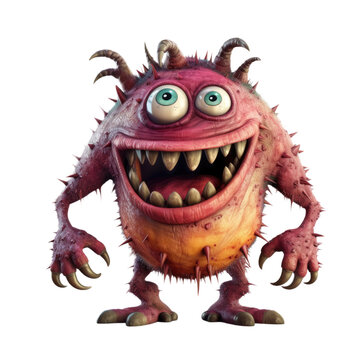 cute purple monster isolated on a transparent background, generative ai