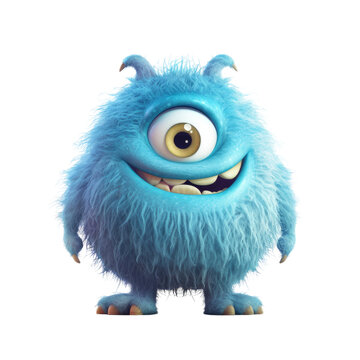 cute fuzzy blue monster isolated on a transparent background, generative ai