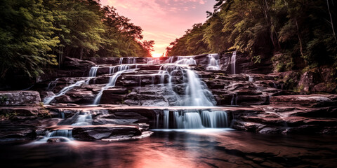 He admired the gorgeous cascade in North Carolina as the sun shone.