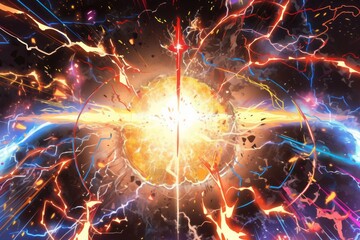 Inferno and Thunder: abstract explosions of fire and lightning, Generative AI