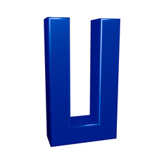 Blue alphabet letter u in 3d rendering for education, text concept