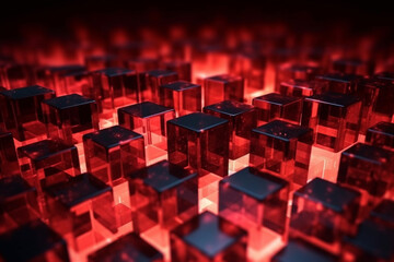 Obraz premium Cubes Background, red Glass Cube Pattern, Geometric 3d Crystals, Abstract