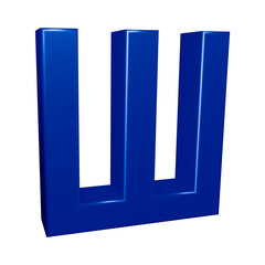 Blue alphabet letter w in 3d rendering for education, text concept