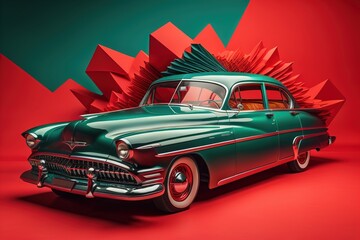 Obraz na płótnie Canvas Vintage american car on a red background. generative ai