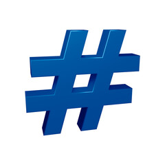 Blue hashtag symbol or icon design in 3d rendering 