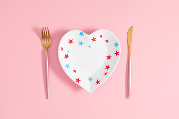 4th of July, USA Presidents Day, Independence Day, US election concept. Flat lay top view of heart...