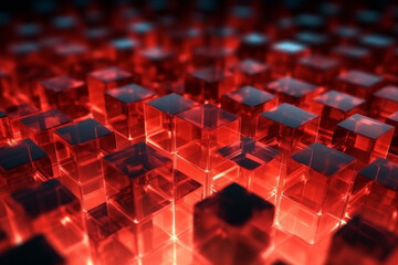 Obraz premium Cubes Background, red Glass Cube Pattern, Geometric 3d Crystals, Abstract