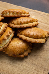 Delicious cookies on a wooden board. Close up