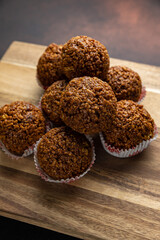 Delicious cookies on a wooden board. Close up